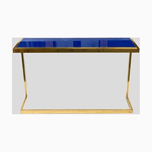 Brass Console Table with Glass Top by Sandro Petti for Angolo Metalarte