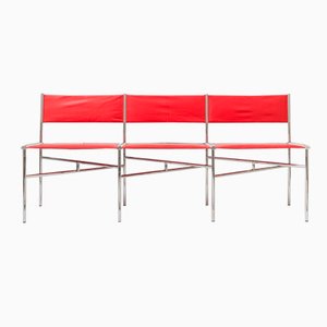 Chaises de Meeting en Cuir Rouge par Laurence Humier, Set de 3