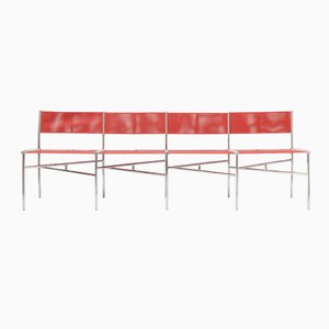 Chaises de Réunion en Batyline Corail par Laurence Humier, Set de 4