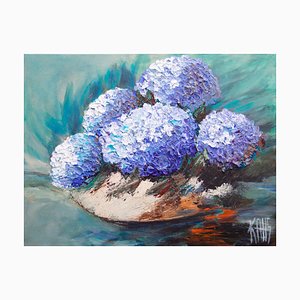 Michèle Kaus, Les hortensias, 2022, Acrylic Knife Painting on Canvas
