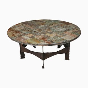 Table Basse Ronde en Mosaïque d'Ardoise de Pia Manu, Belgique, 1970s