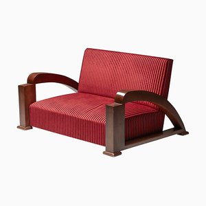 Französisches Art Deco Samt Sofa in Rot, 2er Set