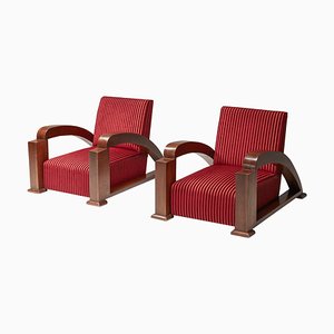 Französische Art Deco Sessel aus rotem Samt, 2er Set