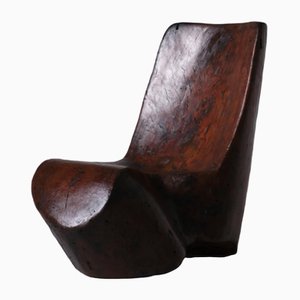 Sculptural Wooden Monoxyle Side Chair, Brazil, 1960s