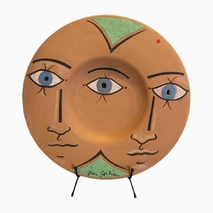 Plato de cerámica con tres ojos de Jean Cocteau