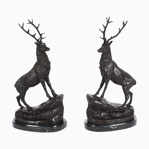 20th Century Bronze Stags Deer, Set of 2
