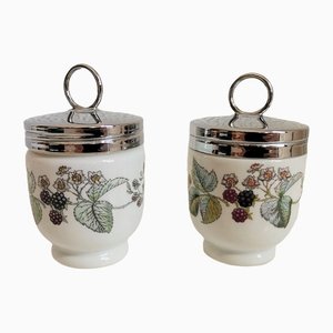 Recipientes para huevos vintage de porcelana con motivos florales de Royal Worcester, England. Juego de 2