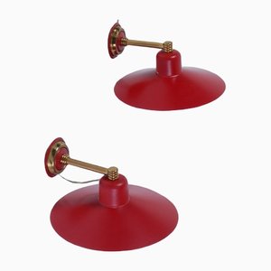 Wall Lights in Red Metal, 1950s, Set of 2
