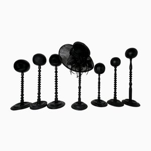 Victorian Hat & Wig Hangers in Black Colored Wood, Set of 7