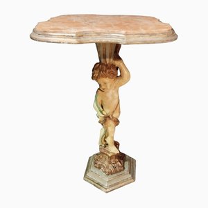 Small Painted Wood Cherub Pedestal Table