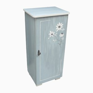 Small One Door Cabinet in Blue-Grey with Painted Plaster Flowers