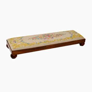 Antique Victorian Footstool in Solid Walnut and Needlepoint