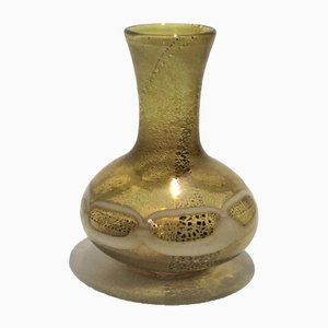 Helle bernsteinfarbene Vase aus geblasenem Muranoglas mit Details aus Blattsilber & Milchglas, 1960er