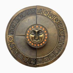 Wall Plate in Bronze with Enamel Decoration, 1960s