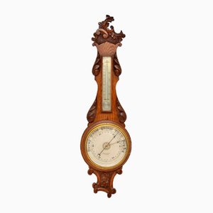 Antique Victorian Banjo Barometer in Carved Oak from Maple & Co