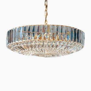Large Chandelier in Brass with Faceted Crystals from Bakalowits Vienna, 1960s