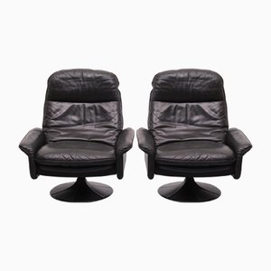 Swiss DS-50 Lounge Chairs in Black Leather from De Sede, 1970s, Set of 2