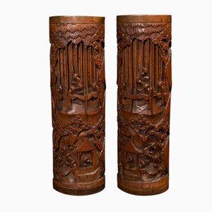 Antique Chinese Dry Flower Vases in Bamboo, Set of 2