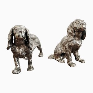Silver Cocker Spaniel Dog Figurines, Set of 2