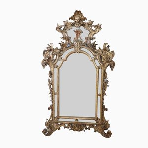 Large Antique Wall Mirror in Carved and Gilded Wood, 1750s