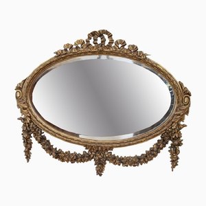 Oval Wall Mirror in Carved and Gilded Wood, 1930s
