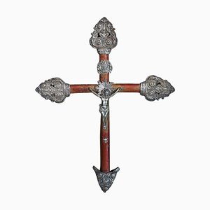 Antique Jesus Christ on the Wood Cross in Silver, 1880s