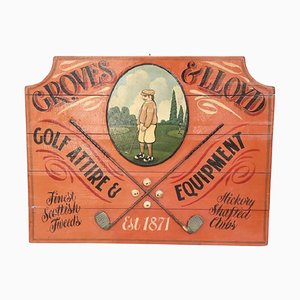 Panneau Publicitaire Vintage Peint à la Main pour Équipements de Golf en Bois, 1920s