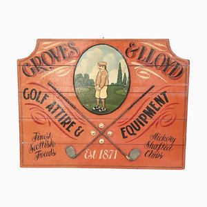 Vintage Hand-Painted Advertising Sign for Golf Equipments in Wood, 1920s