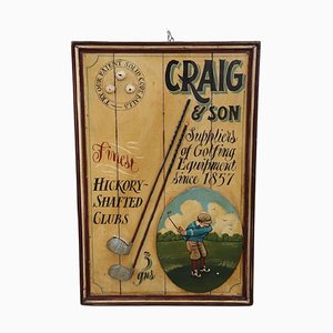Vintage Hand-Painted Advertising Sign for Golf Equipments in Wood, 1920s