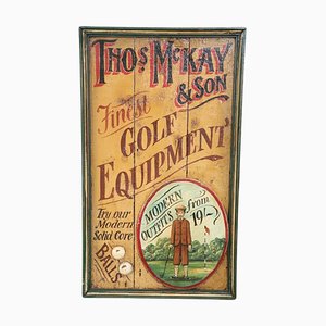 Handbemaltes Vintage Werbeschild für Golfausrüstungen aus Holz, 1920er