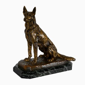 A. P. Laplanche, Seated German Shepherd, Early 20th Century, Bronze