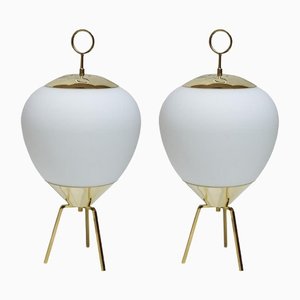 Glass & Brass Table Lamps in Style of Stilnovo, Set of 2