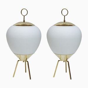 Stilnovo Tischlampen aus Glas & Messing, 2er Set