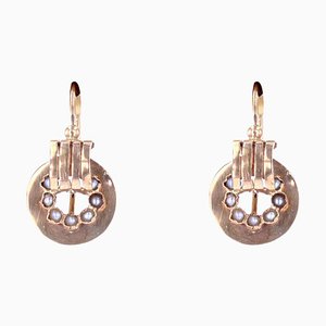 Antique French Earrings in 18K Rose Gold with Natural Pearl