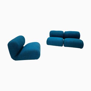 Mid-Century Italian Modular Chairs in Blue, 1970s, Set of 3