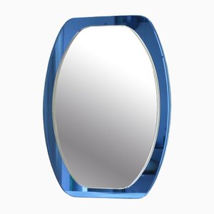 Specchio grande ovale vintage con cornice in vetro blu