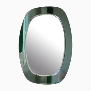 Ovaler italienischer Vintage Spiegel mit grünem Glasrahmen