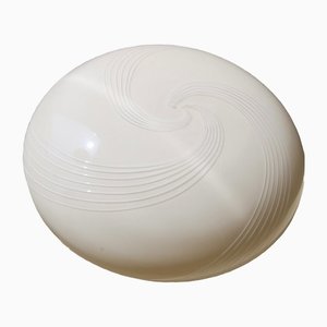 Lampada da soffitto vintage in vetro di Murano color crema e bianco