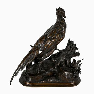 J. Moigniez, Pheasant Fighting a Weasel, Late 1800s, Bronze