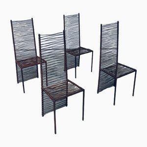 Postmodernes handgefertigtes Eisen Stuhl Set mit hoher Rückenlehne, 1980er, 4er Set