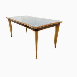 Vintage Beech and Maple Dining Table with Patterned Glass Top, Italy