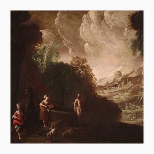 Italian Artist, Landscape with Figures, 17th Century, Oil on Canvas, Framed