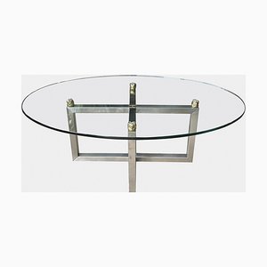 Oval Cocktail Table in Chrome and Brass by Peter Ghyczy