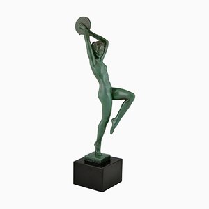 Art Deco Nude Sculpture with Tambourine by Raymonde Guerbe for Max Le Verrier