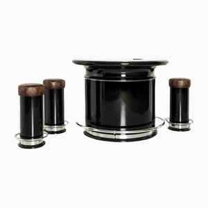Art Deco Piano Lacquer Bar with Three Stools, 1950s, Set of 4