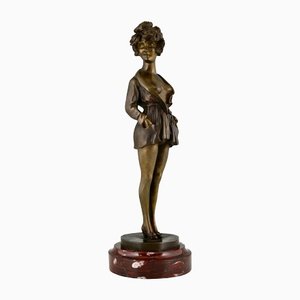 Figura Art Déco de bronce parcialmente desnudo en bata de Maurice Milliere