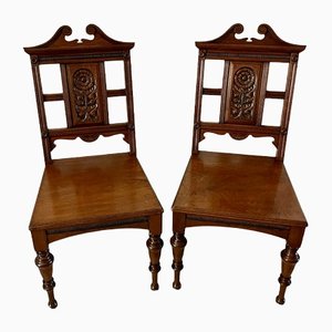 Antique Carved Walnut Hall Chairs, Set of 2