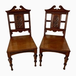 Set of Antique Carved Walnut Hall Chairs