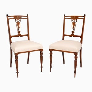 Antique Victorian Inlaid Side Chairs, Set of 2