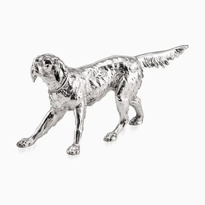 Estatua de perro perdiguero bañada en plata, años 20